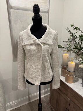 LOFT Cream Marled Gray Textured Jacket